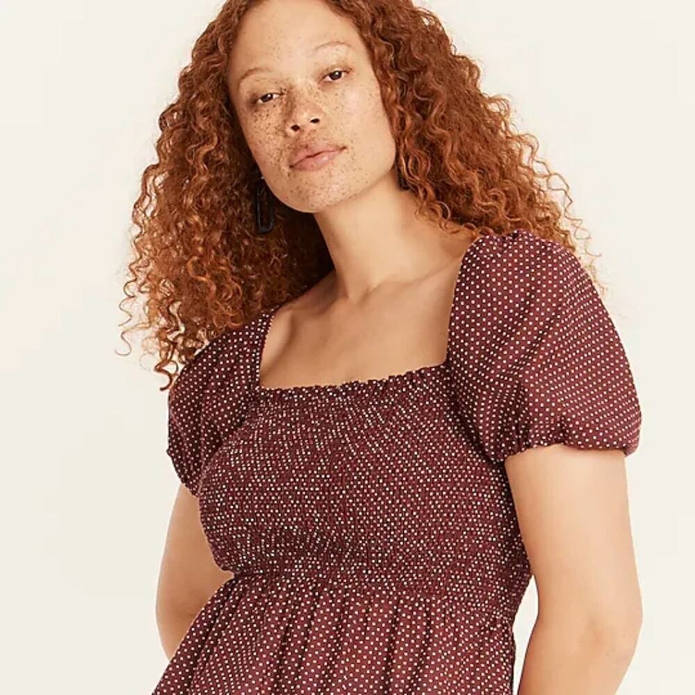 J. Crew Squareneck smocked blouse Size Medium - Picture 2 of 9